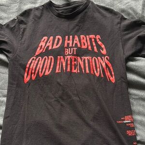 Black T-Shirt with Red Graphic Text